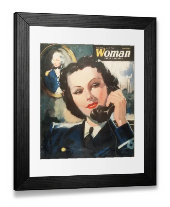 Framed Print : Woman 1940s UK navy women at war WW2 magazines