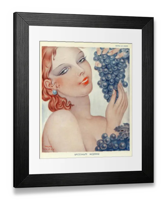 Framed Print : Bachante Moderne 1930s Spain womens portraits grapes wine alcohol