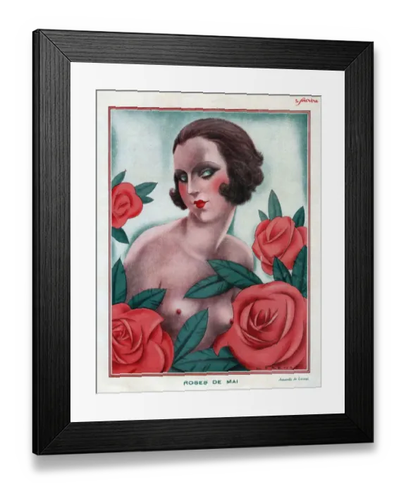 Framed Print : Le Sourire 1930s France womens portraits flowers roses erotica illustrations gardens Framed Print : Le Sourire 1930s France womens portraits flowers roses erotica illustrations gardens