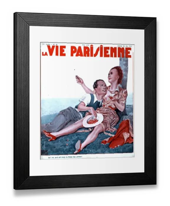 Framed Print : La Vie Parisienne 1937 1930s France magazines couples eating picnics cherries erotica