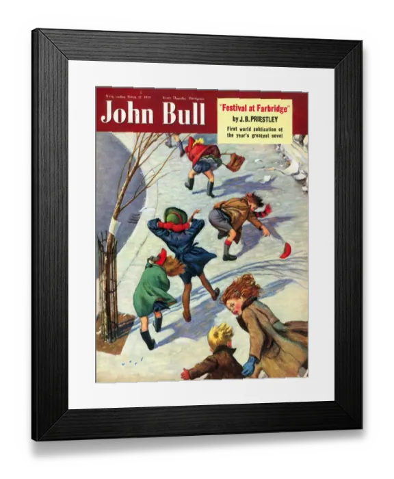 Framed Print : John Bull 1950s UK seasons windy snow cold winter wind magazines