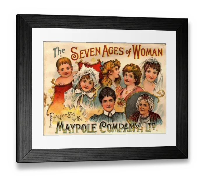 Framed Print : 1890s UK maypole ageing The seven ages of woman Framed Print : 1890s UK maypole ageing The seven ages of woman