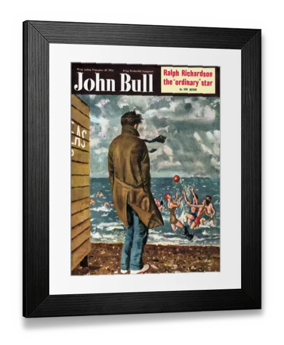 Framed Print : John Bull 1950s UK holidays seasons weather windy beaches seaside sea balls winter