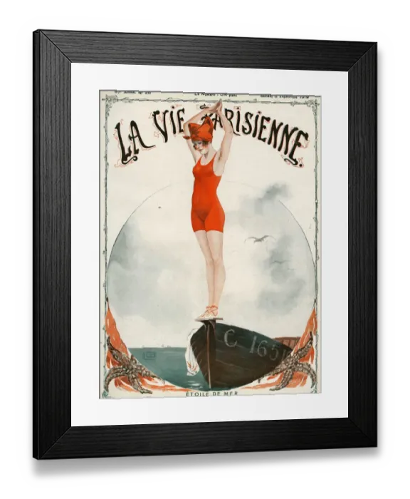 Framed Print : La Vie Parisienne 1919 1910s France Georges Leonnec magazines seaside holidays womens Framed Print : La Vie Parisienne 1919 1910s France Georges Leonnec magazines seaside holidays womens