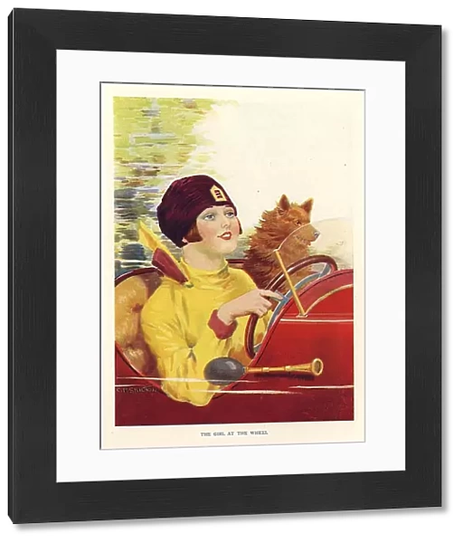 The Girl At The Wheel 1930s UK C. P Shilton mcitnt woman womens drivers cars dogs