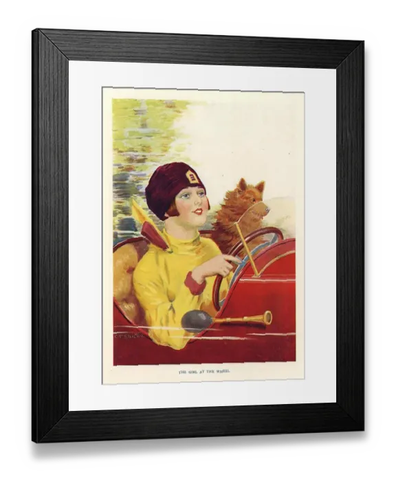 Framed Print : The Girl At The Wheel 1930s UK C. P Shilton mcitnt woman womens drivers cars dogs Framed Print : The Girl At The Wheel 1930s UK C. P Shilton mcitnt woman womens drivers cars dogs