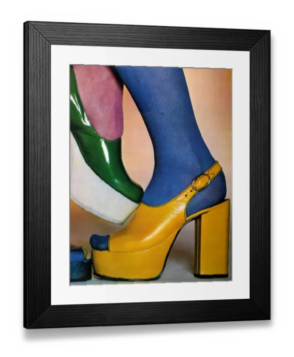 Framed Print : Platform Shoes 1970s UK womens shoes platforms sandals platform Framed Print : Platform Shoes 1970s UK womens shoes platforms sandals platform