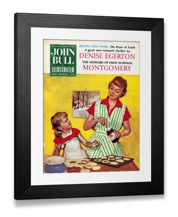Framed Print : John Bull 1958 1950s UK cooking mothers and daughters baking mince pies housewife