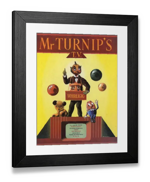 Framed Print : Mr Turnips TV 1950s UK mcitnt childrens programmes Mr Whirligig characters childrens