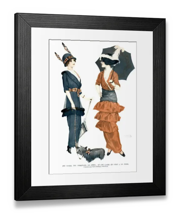 Framed Print : La Vie Parisienne 1920s France cc illustrations womens dogs parasols