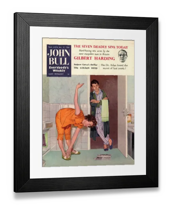 Framed Print : John Bull 1950s UK diets slimming weight loss exercise keep fit magazines