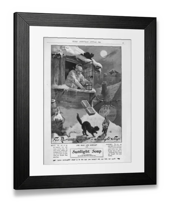 Framed Print : Pears 1899 1890s UK cc sunlight winter snow cats Framed Print : Pears 1899 1890s UK cc sunlight winter snow cats