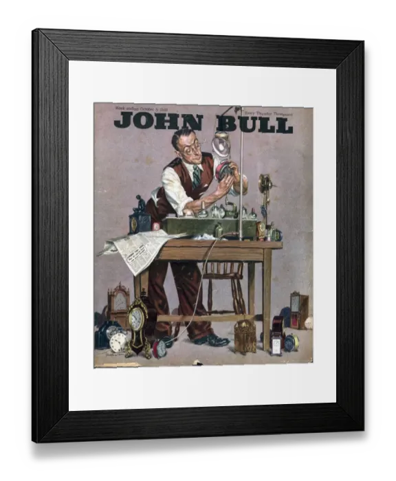 Framed Print : John Bull 1948 1940s UK watch clock repairing menders man clocks magazines repairs Framed Print : John Bull 1948 1940s UK watch clock repairing menders man clocks magazines repairs