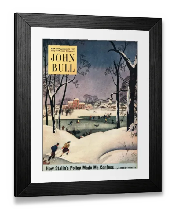 Framed Print : John Bull 1952 1950s UK winter snow ice cold the countryside magazines