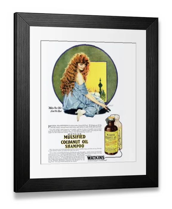 Framed Print : Mulsified Shampoo 1920s USA cocoanuts oil coconuts