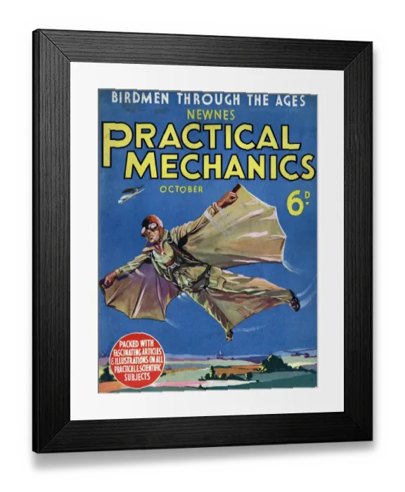 Framed Print : The Practical Mechanics 1930s UK bird man bird-man birdman visions of the future