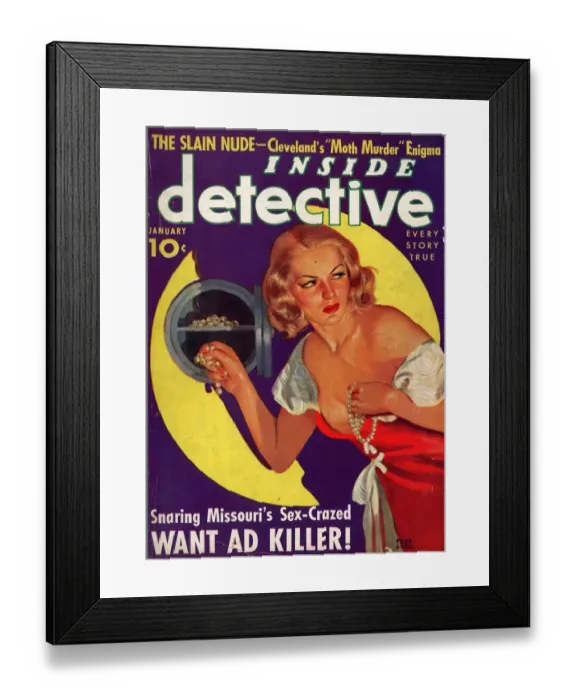 Framed Print : Inside Detectives 1930s USA pulp fiction magazines Framed Print : Inside Detectives 1930s USA pulp fiction magazines