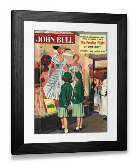 Framed Print : John Bull 1956 1950s UK schoolgirls window shopping womens magazines clothing clothes