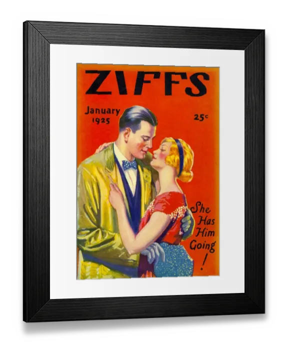 Framed Print : Ziffs 1925 1920s USA kissing magazines hugging