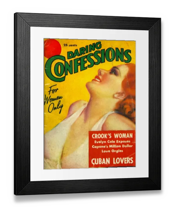 Framed Print : Daring Confessions 1937 1930s USA erotica pulp fiction magazines mens Framed Print : Daring Confessions 1937 1930s USA erotica pulp fiction magazines mens