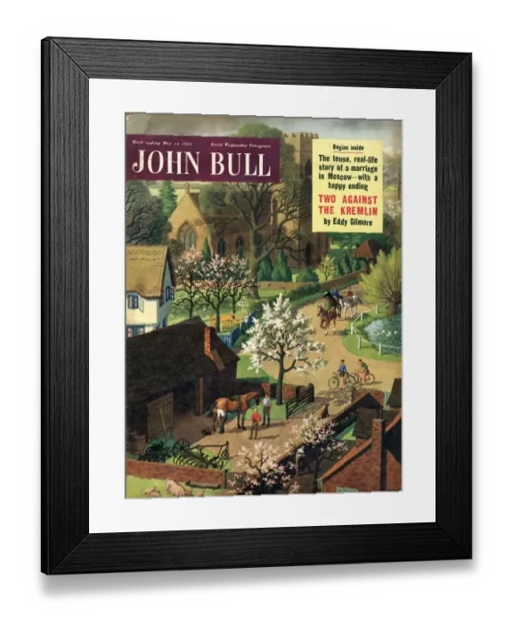 Framed Print : John Bull 1955 1950s UK blacksmiths horses riding the countryside magazines