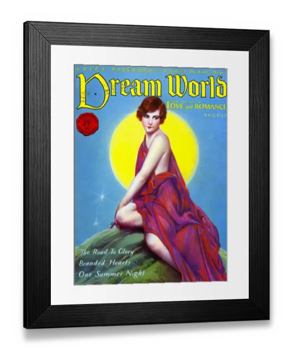 Framed Print : Dream World 1928 1920s USA dresses womens moon magazines portraits Framed Print : Dream World 1928 1920s USA dresses womens moon magazines portraits