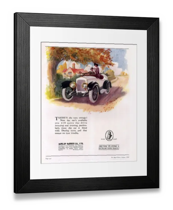 Framed Print : Dunlop 1919 1910s UK cars tyres Framed Print : Dunlop 1919 1910s UK cars tyres