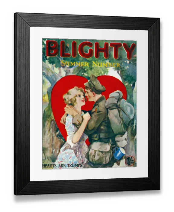 Framed Print : Blighty 1918 1910s UK first issue ww1 uniforms magazines hugging Framed Print : Blighty 1918 1910s UK first issue ww1 uniforms magazines hugging