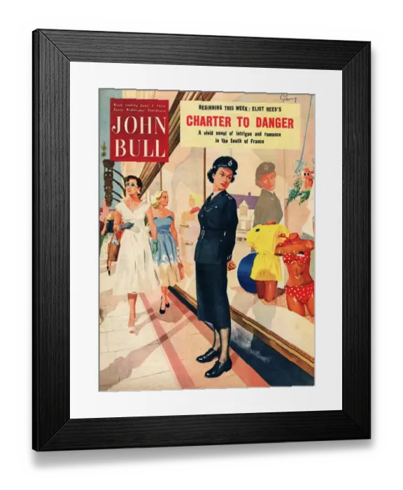 Framed Print : John Bull 1954 1950s UK womens summer window shopping swimwear magazines clothing