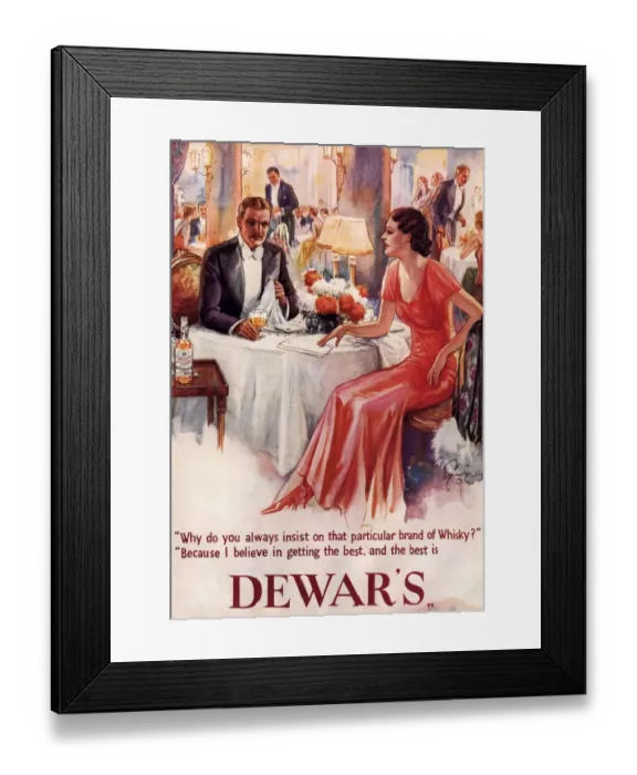 Framed Print : Dewars 1930s UK whiskey alcohol dinners Framed Print : Dewars 1930s UK whiskey alcohol dinners