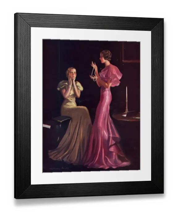 Framed Print : 1930s UK womens evening gowns dresses pearls jewellery glamour clothing clothes Framed Print : 1930s UK womens evening gowns dresses pearls jewellery glamour clothing clothes