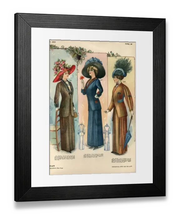 Framed Print : 1910 1900s USA womens hats Framed Print : 1910 1900s USA womens hats