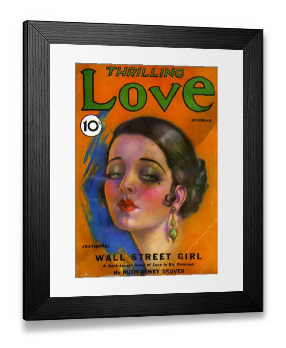 Framed Print : Thrilling Love 1931 1930s USA pulp fiction magazines portraits