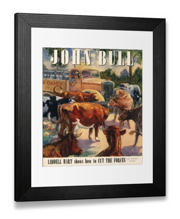 Framed Print : John Bull 1947 1940s UK farms farming farmers milk cows magazines