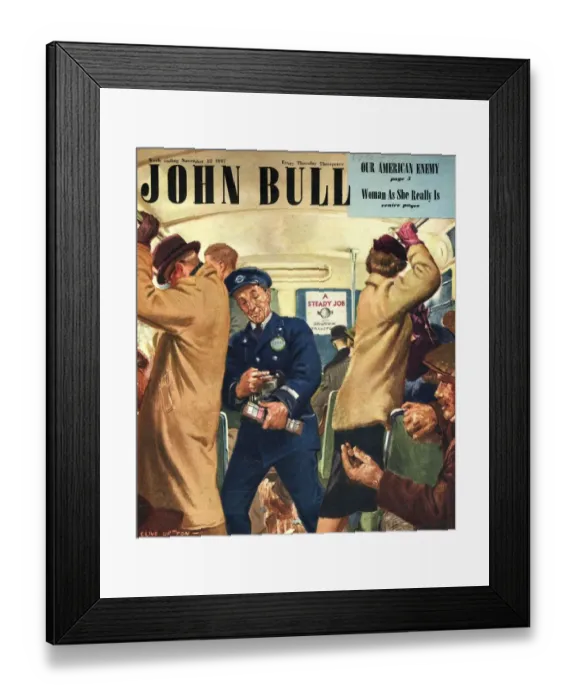 Framed Print : John Bull 1947 1940s UK buses bus conductors rush hour routemasters magazines Framed Print : John Bull 1947 1940s UK buses bus conductors rush hour routemasters magazines