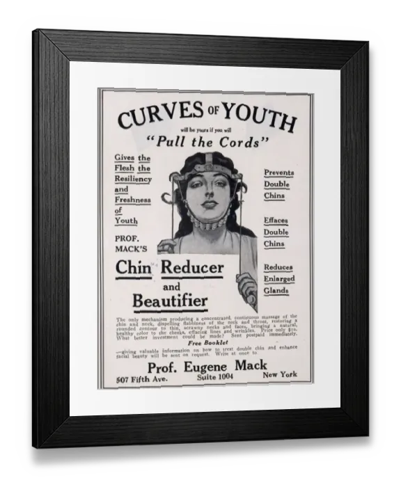 Framed Print : Curves of Youth 1890s UK humour inventions chin reducer skin care antiageing ageing