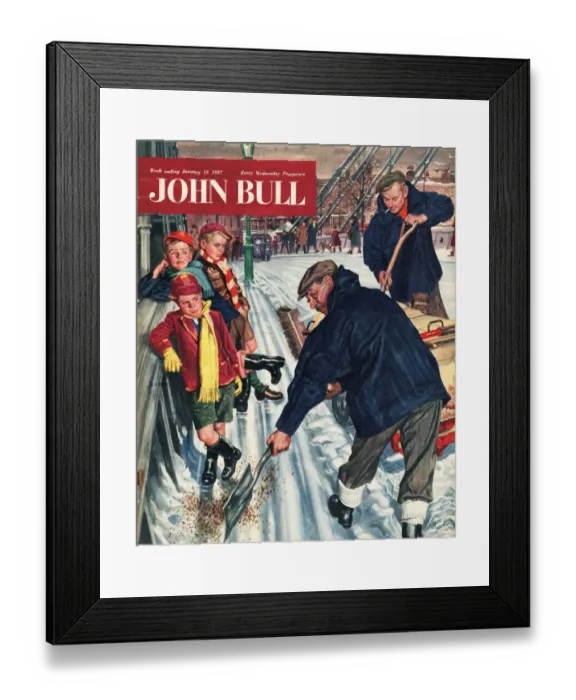 Framed Print : John Bull 1957 1950s UK snow ice cold road sweepers winter seasons magazines Framed Print : John Bull 1957 1950s UK snow ice cold road sweepers winter seasons magazines