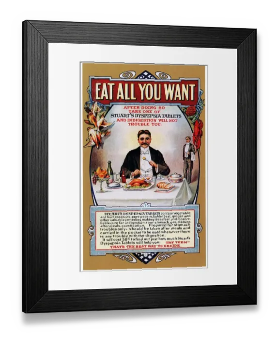 Framed Print : Stuarts Dyspepsia 1910s USA eating restaurants greed gluttony Framed Print : Stuarts Dyspepsia 1910s USA eating restaurants greed gluttony