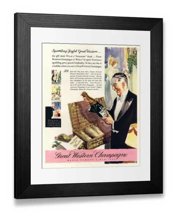 Framed Print : Great Western 1930s USA champagne alcohol Framed Print : Great Western 1930s USA champagne alcohol