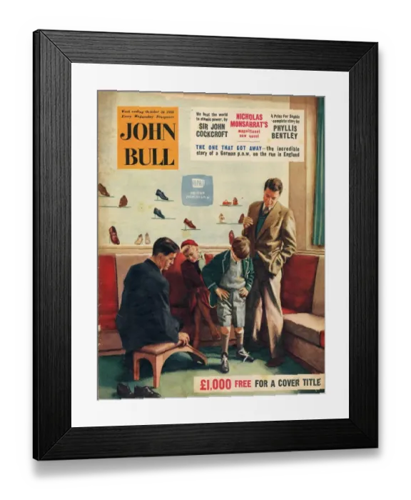Framed Print : John Bull 1956 1950s UK shoes shopping magazines family