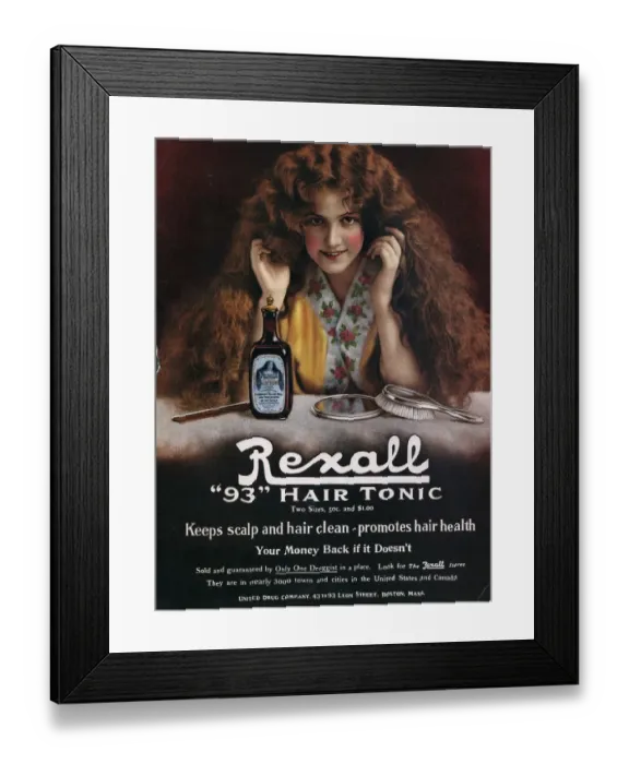 Framed Print : Rexall 1910s USA hair shampoo tonic Framed Print : Rexall 1910s USA hair shampoo tonic