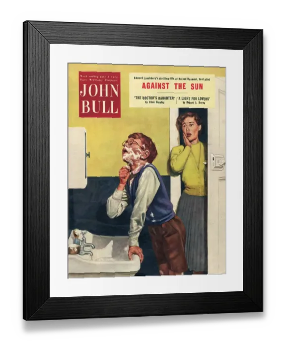 Framed Print : John Bull 1955 1950s UK mothers sons bathrooms magazines family Framed Print : John Bull 1955 1950s UK mothers sons bathrooms magazines family