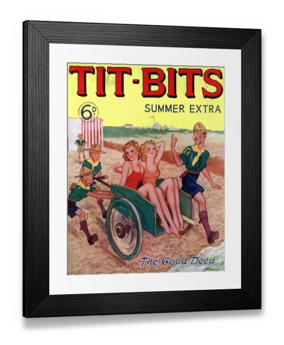 Framed Print : Tit-bits 1930s UK boy scouts holidays beaches magazines Original not available