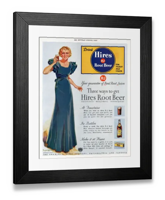 Framed Print : Hires 1930s USA root beer