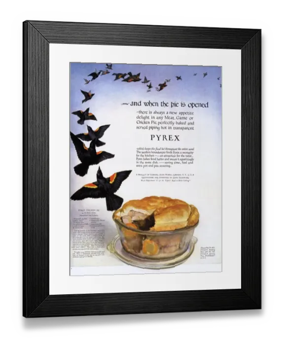 Framed Print : Pyrex 1920s USA pies four and twenty blackbirds Framed Print : Pyrex 1920s USA pies four and twenty blackbirds