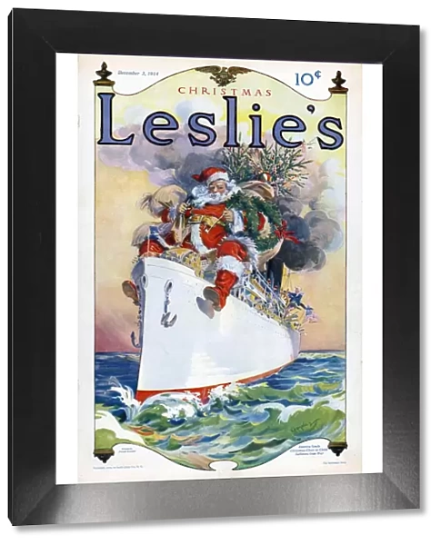 Leslies 1914 1910s USA Father Christmas Santa Claus ships cruises magazines