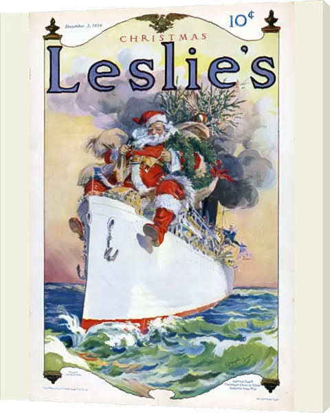Leslies 1914 1910s USA Father Christmas Santa Claus ships cruises magazines