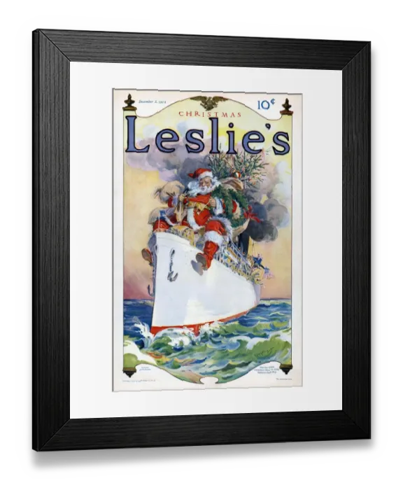 Framed Print : Leslies 1914 1910s USA Father Christmas Santa Claus ships cruises magazines