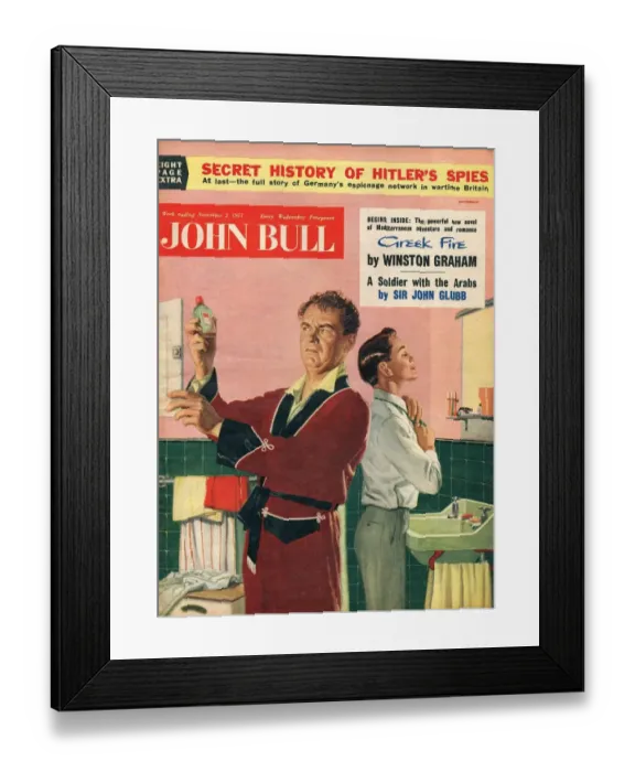 Framed Print : John Bull 1957 1950s UK fathers sons bathrooms magazines family Framed Print : John Bull 1957 1950s UK fathers sons bathrooms magazines family