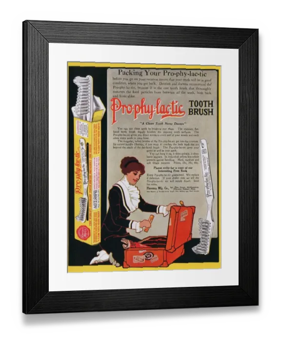 Framed Print : Pro-phy-lac-tic 1910s USA toothbrushes